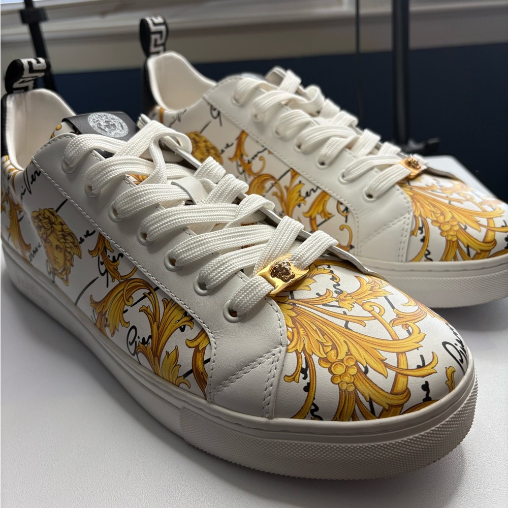Versace White Sneakers with Gold Accents